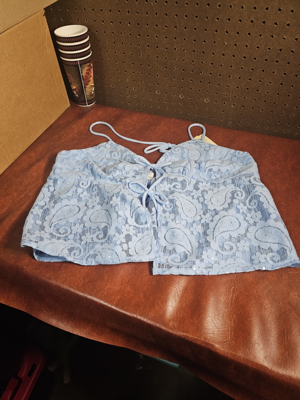 No Boundaries Blue Lace Halter Top Size XLG 16/18
